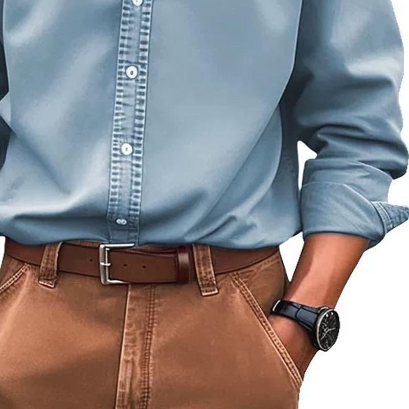 Men's Solid Loose Lapel Long Sleeve Casual Shirt 73513705Z