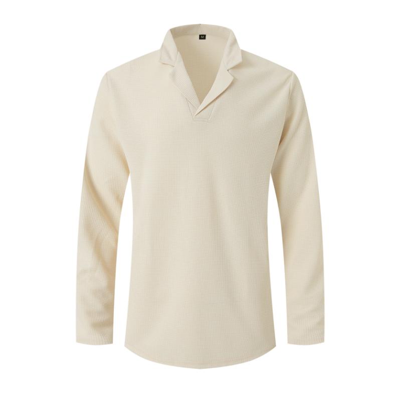 Men's Solid Color Waffle Cuban Collar Long Sleeve T-Shirt And Pants Set 28710871Y