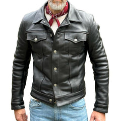 Men's Vintage Leather Lapel Chest Pocket Single Breasted Casual Jacket 33084088Z