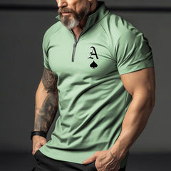 Men's Zipper Lapel Poker Print Short Sleeve Polo Shirt 56855419Z