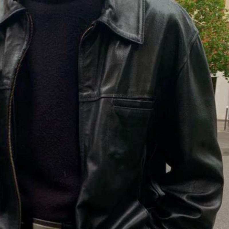 Men's Retro Casual Solid Color Lapel Leather Jacket 67714537TO