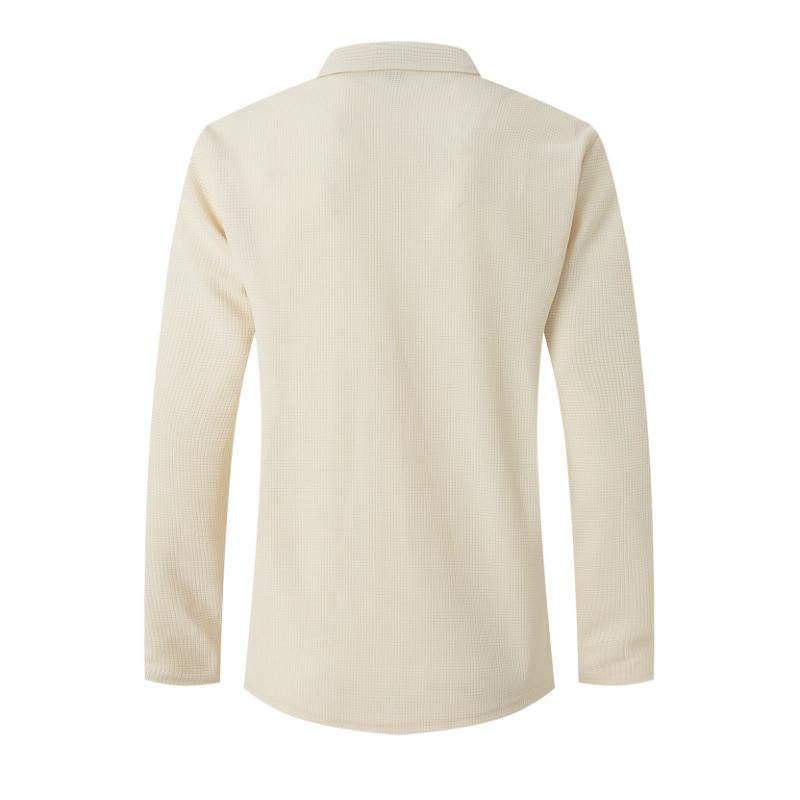 Men's Solid Color Waffle Cuban Collar Long Sleeve T-Shirt And Pants Set 28710871Y