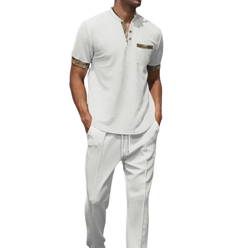 Men's Waffle Colorblock Short Sleeve T-Shirt and Pants Set 95966894Y