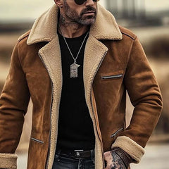 Men's Fleece Suede Lapel Suede Single Breasted Multi-pocket Coat 62920039Z
