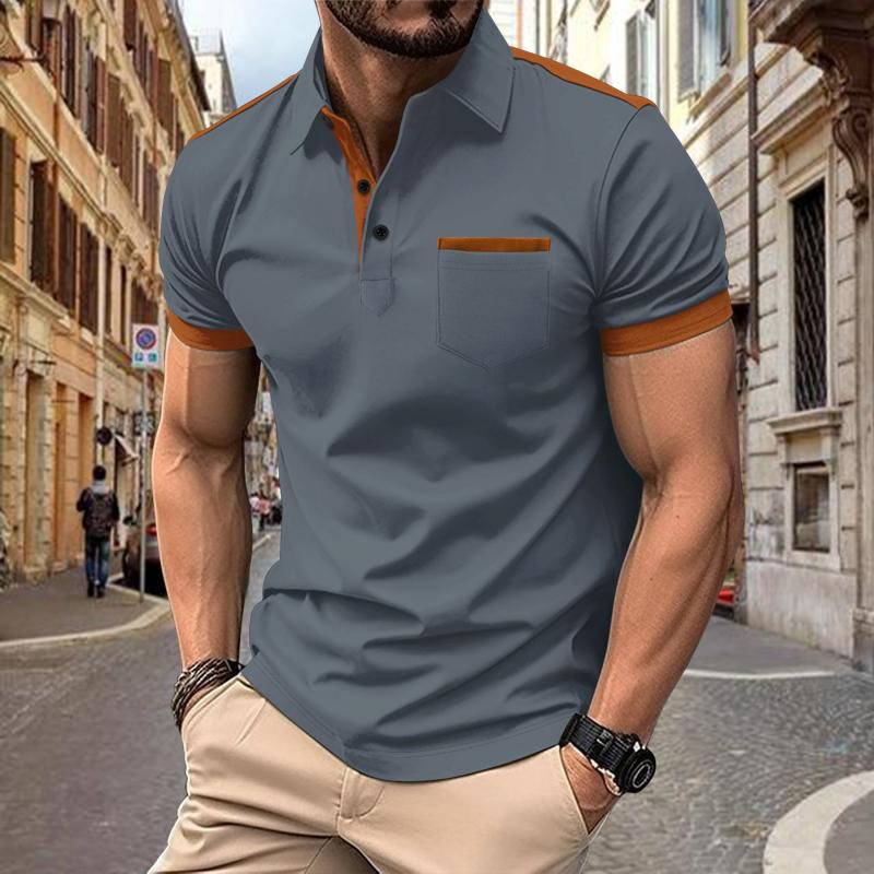 Men's Colorblock Chest Pocket Lapel Cotton Blend Short Sleeve Polo Shirt 34702997Y
