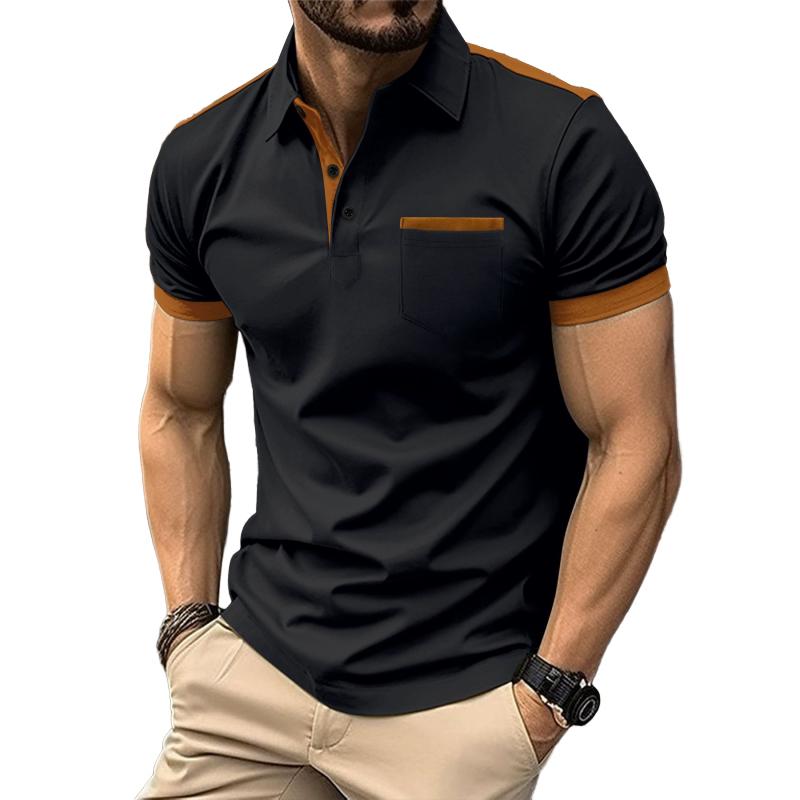 Men's Colorblock Chest Pocket Lapel Cotton Blend Short Sleeve Polo Shirt 34702997Y