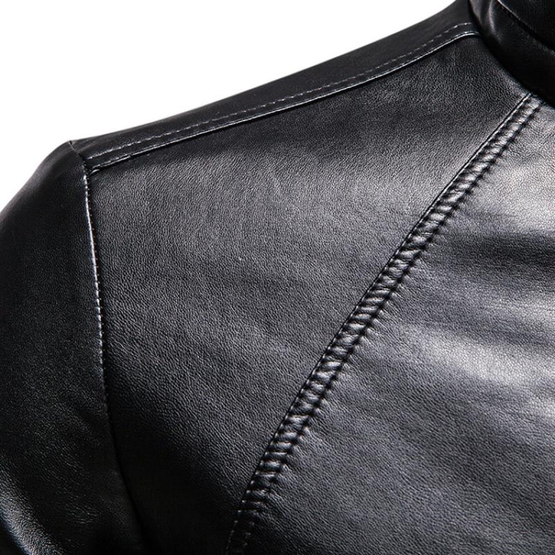Men's Vintage Slim Stand Collar Panel Leather Biker Jacket 91771623M