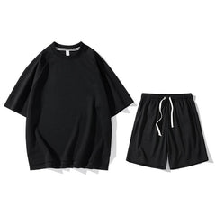 Men's Solid Loose Round Neck Short Sleeve T-shirt Shorts Set 58391456Z