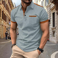 Men's Colorblock Chest Pocket Lapel Cotton Blend Short Sleeve Polo Shirt 34702997Y