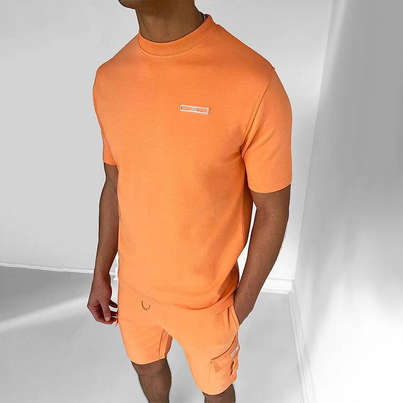 Men's Solid Round Neck Short Sleeve T-shirt Shorts Sports Casual Set 25986168Z