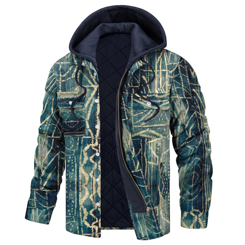 Men's Hooded Retro Graphic Print Thick Shirt Jacket 05107271Z