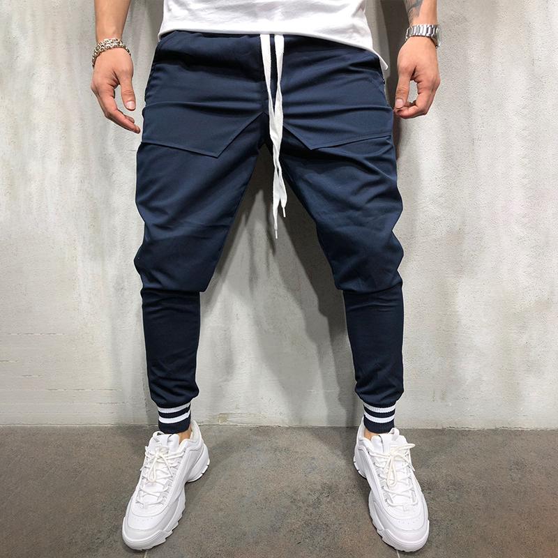 Men's Solid Stitching Elastic Waist Sports Pants 25888091Z