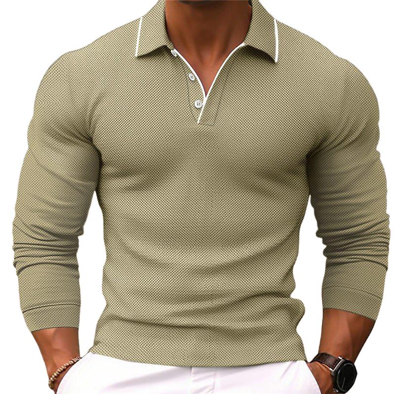 【24-hour shipping out】Men's Solid Color Lapel Slim Fit Cotton Blend Long Sleeve Polo Shirt 54171993Y