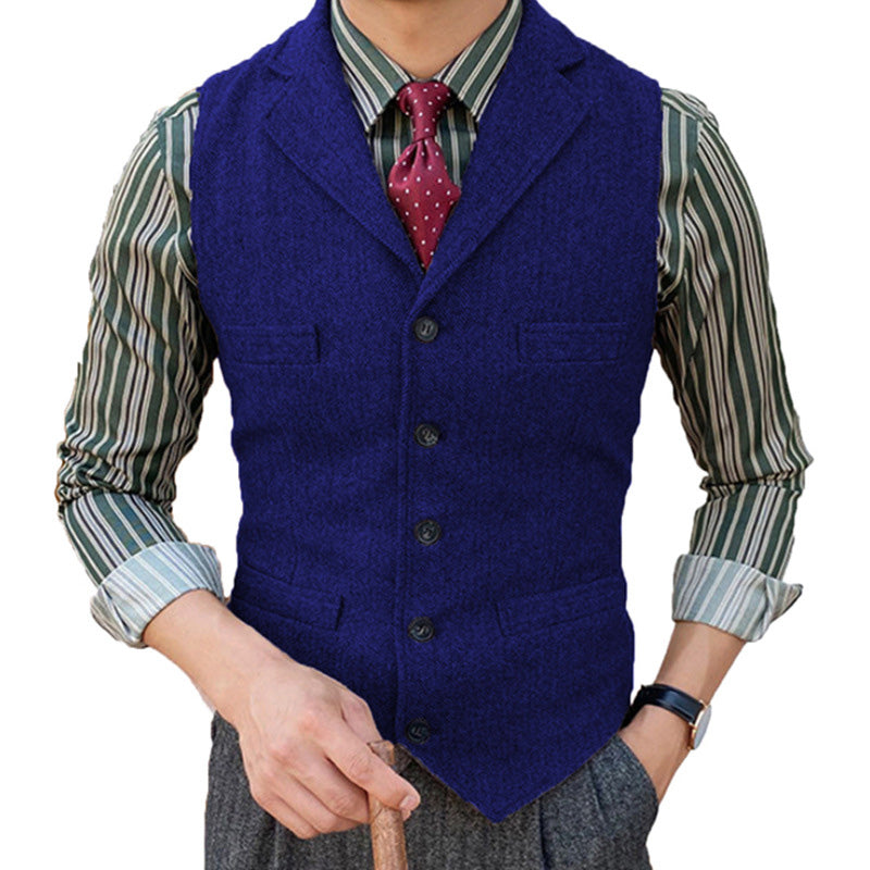 Men's Vintage Classic Wool Blended Lapel Single Breasted Suit Vest 15824060M