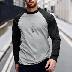 Men's Retro Casual Colorblock Round Neck Long Sleeve T-Shirt 94462898TO