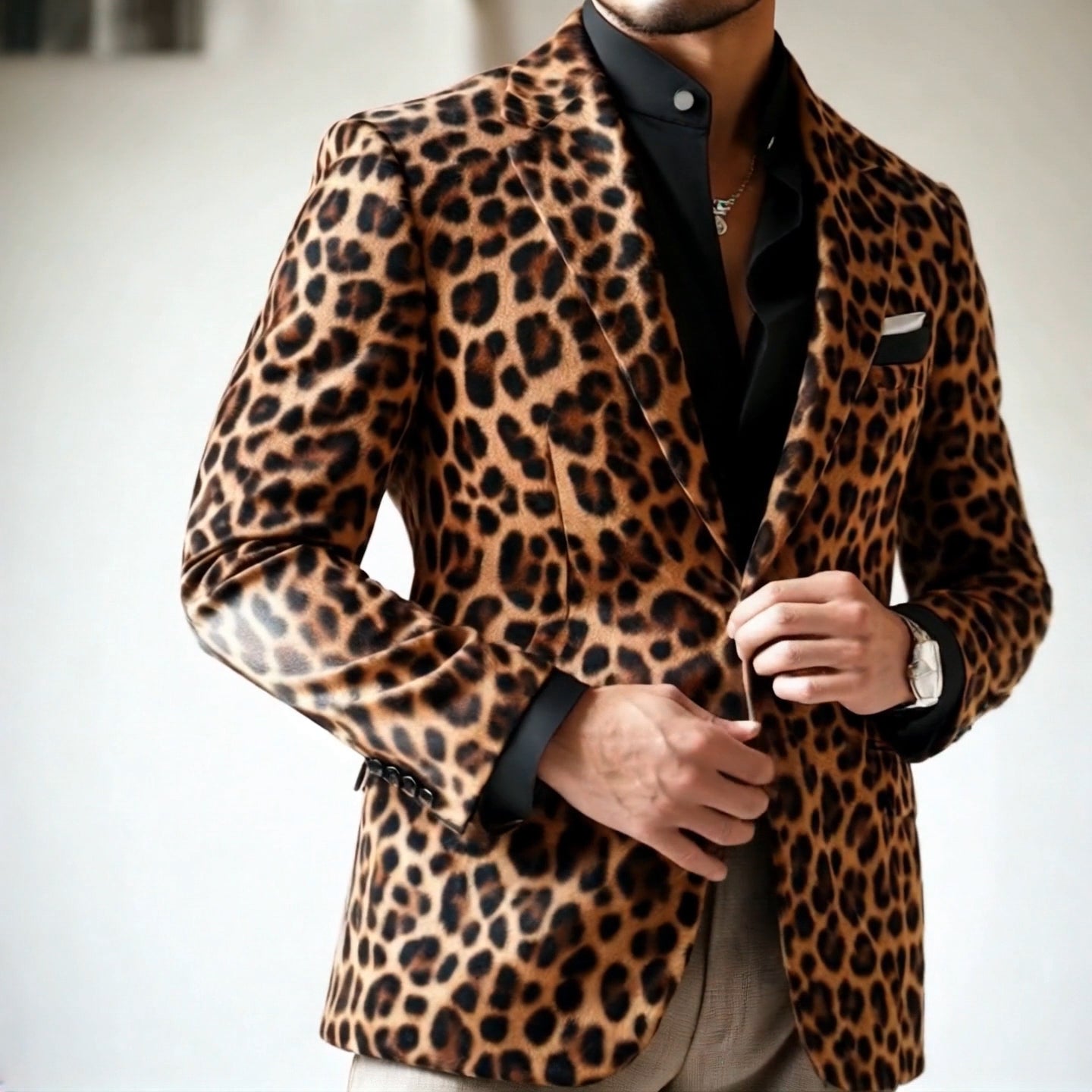 Men's Vintage Casual Leopard Print Single Breasted Blazer 44079175TO