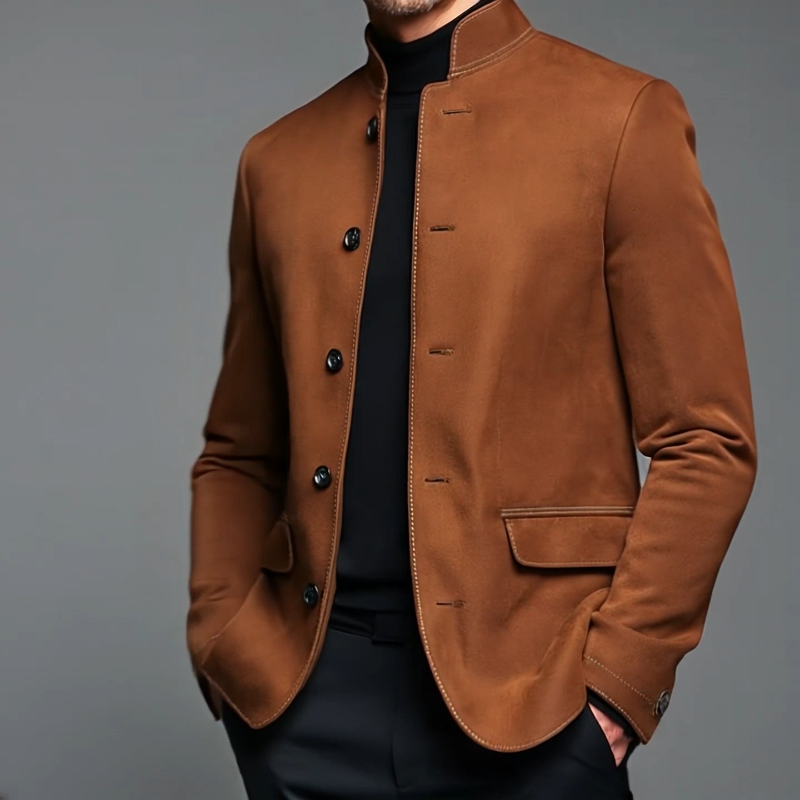 Men's Vintage Casual Suede Stand Collar Single Breasted Jacket MTA2810H3TO