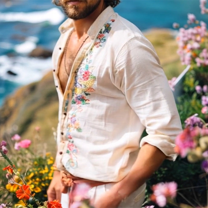 【24-hour shipping out】Men's Casual Vintage Embroidered Long Sleeve Shirt 42024025TO